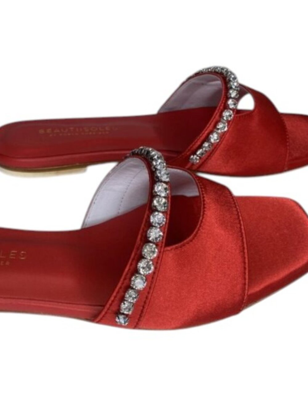 NEW BEAUTISOLES By Robyn Shriber Womens Sandals Red S:10M Gemma Slide Satin Flat - Picture 5 of 10